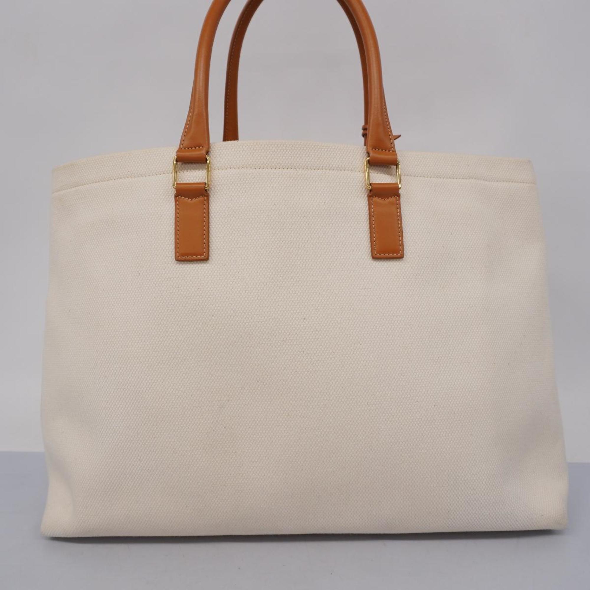 Celine Tote Bag Canvas White Light Brown Women's