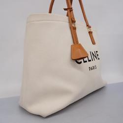Celine Tote Bag Canvas White Light Brown Women's
