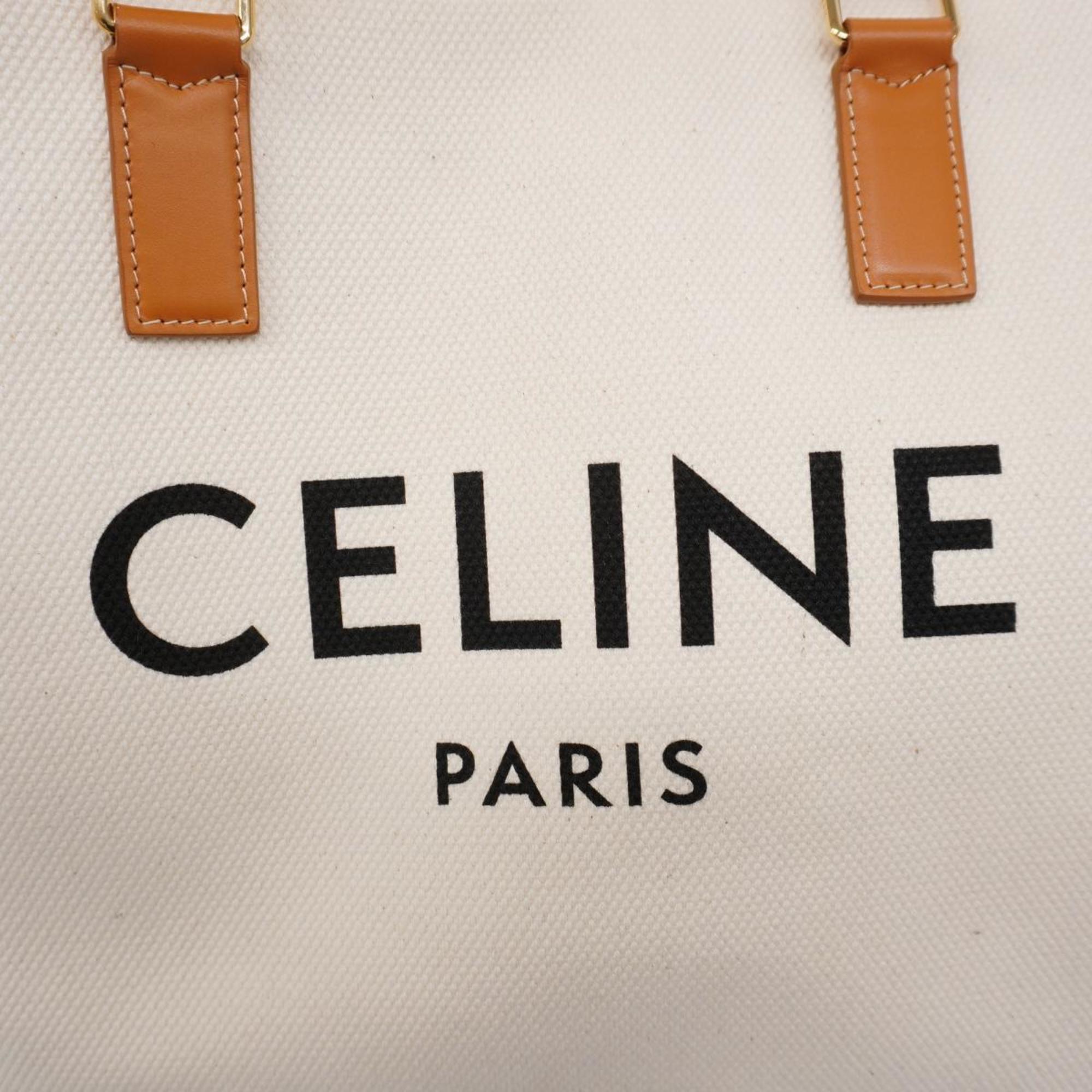 Celine Tote Bag Canvas White Light Brown Women's