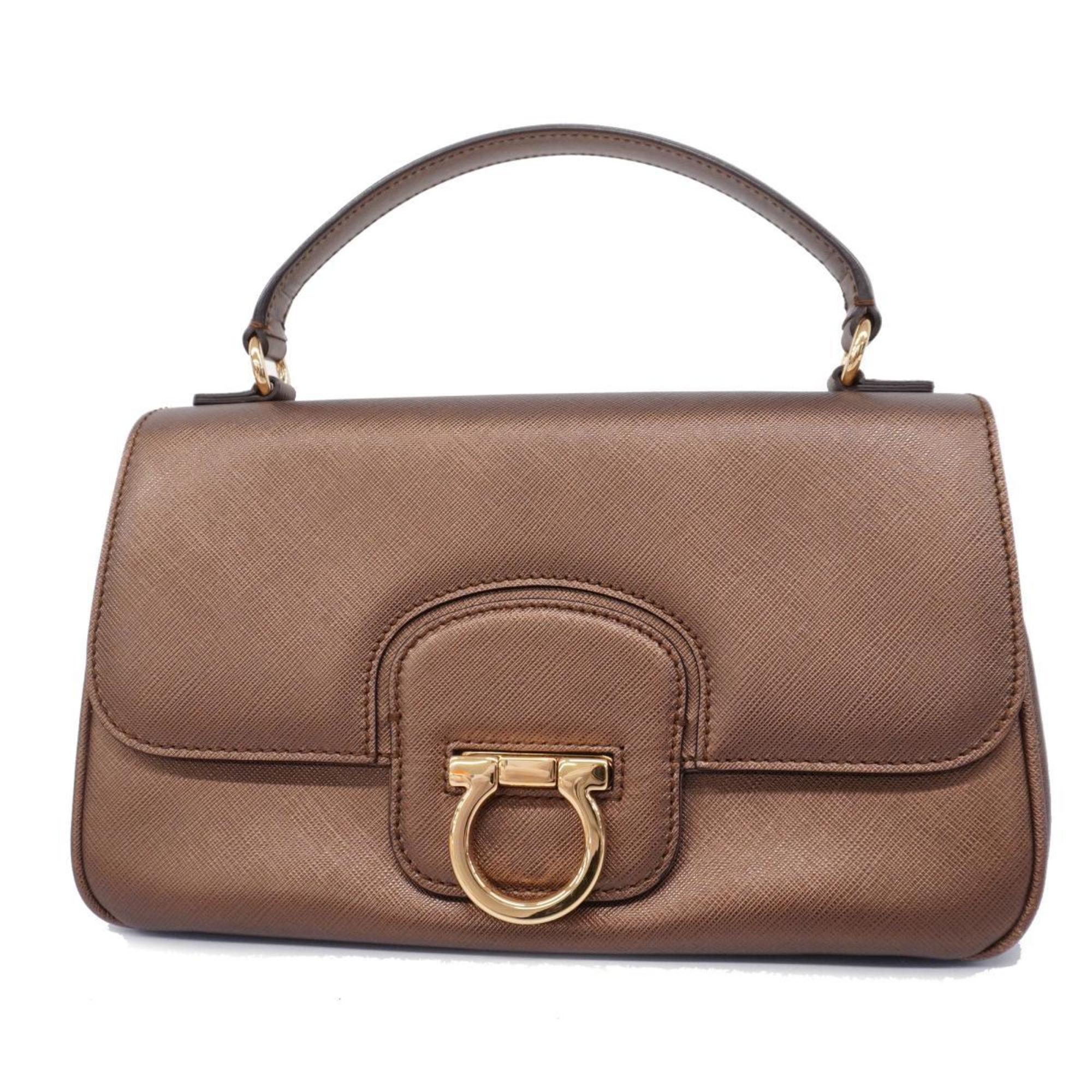 Salvatore Ferragamo Handbag Gancini Leather Brown Women's