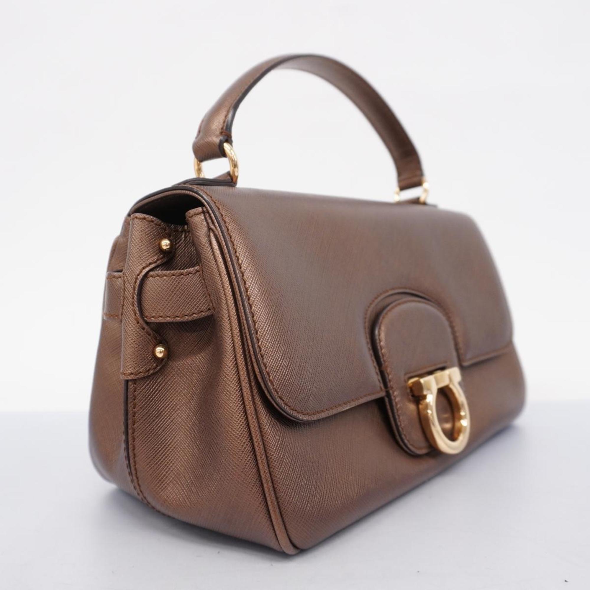 Salvatore Ferragamo Handbag Gancini Leather Brown Women's