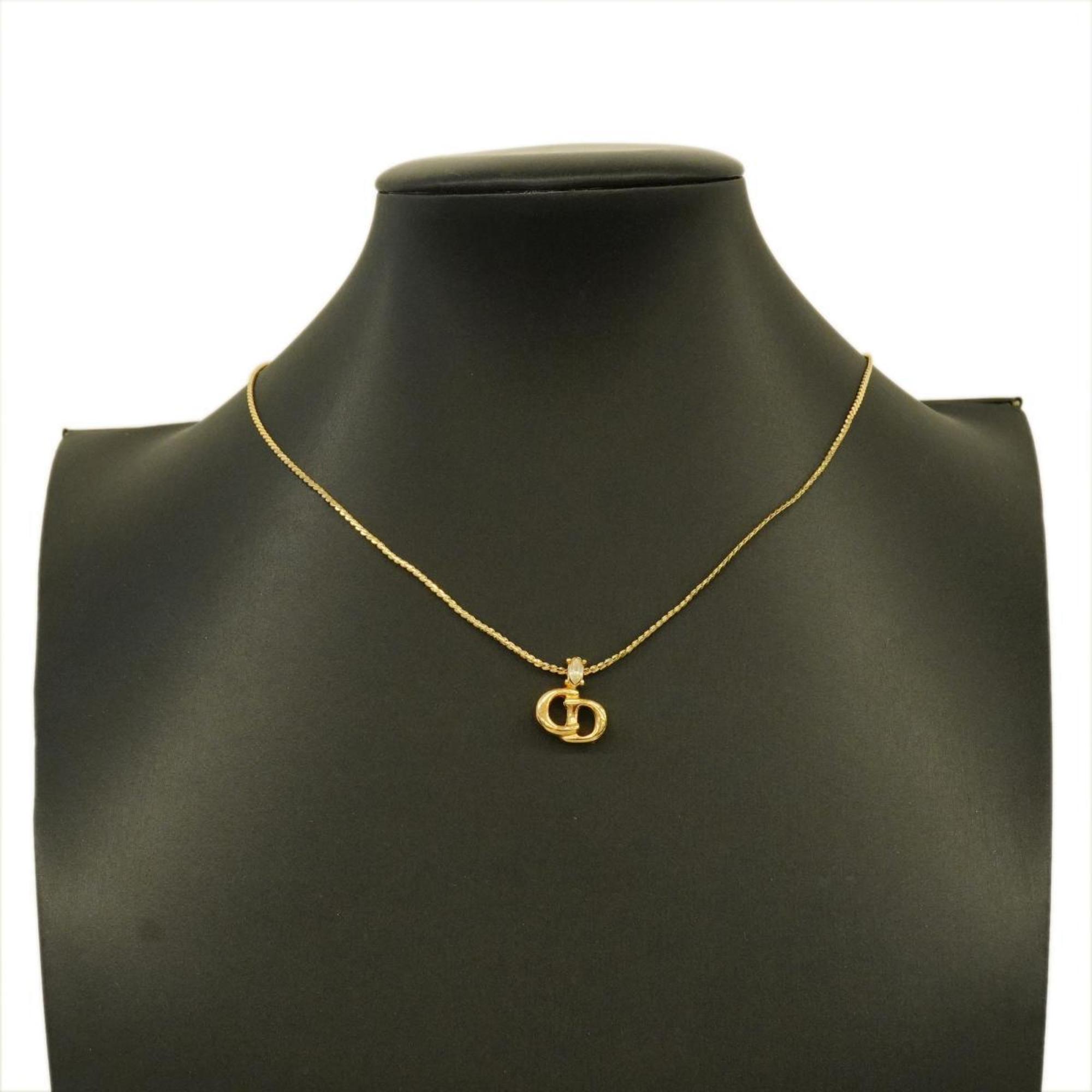 Christian Dior Necklace CD Rhinestone GP Plated Gold Women's