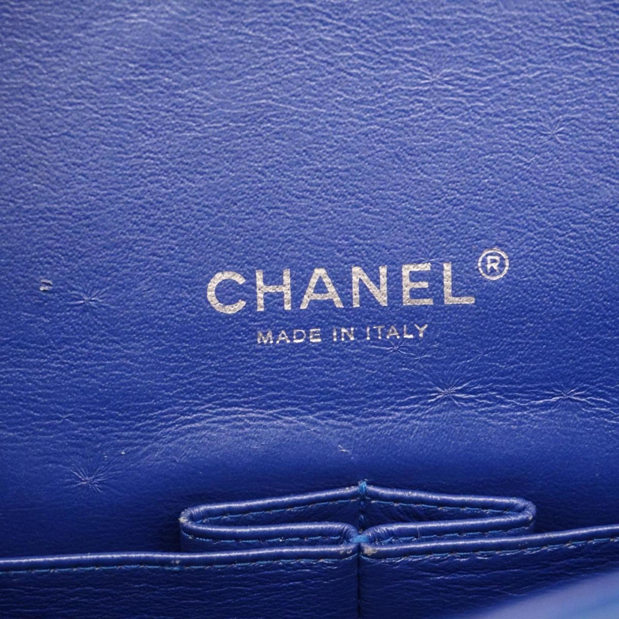 Chanel Shoulder Bag Matelasse Deca W Flap Chain Patent Leather Blue Women's