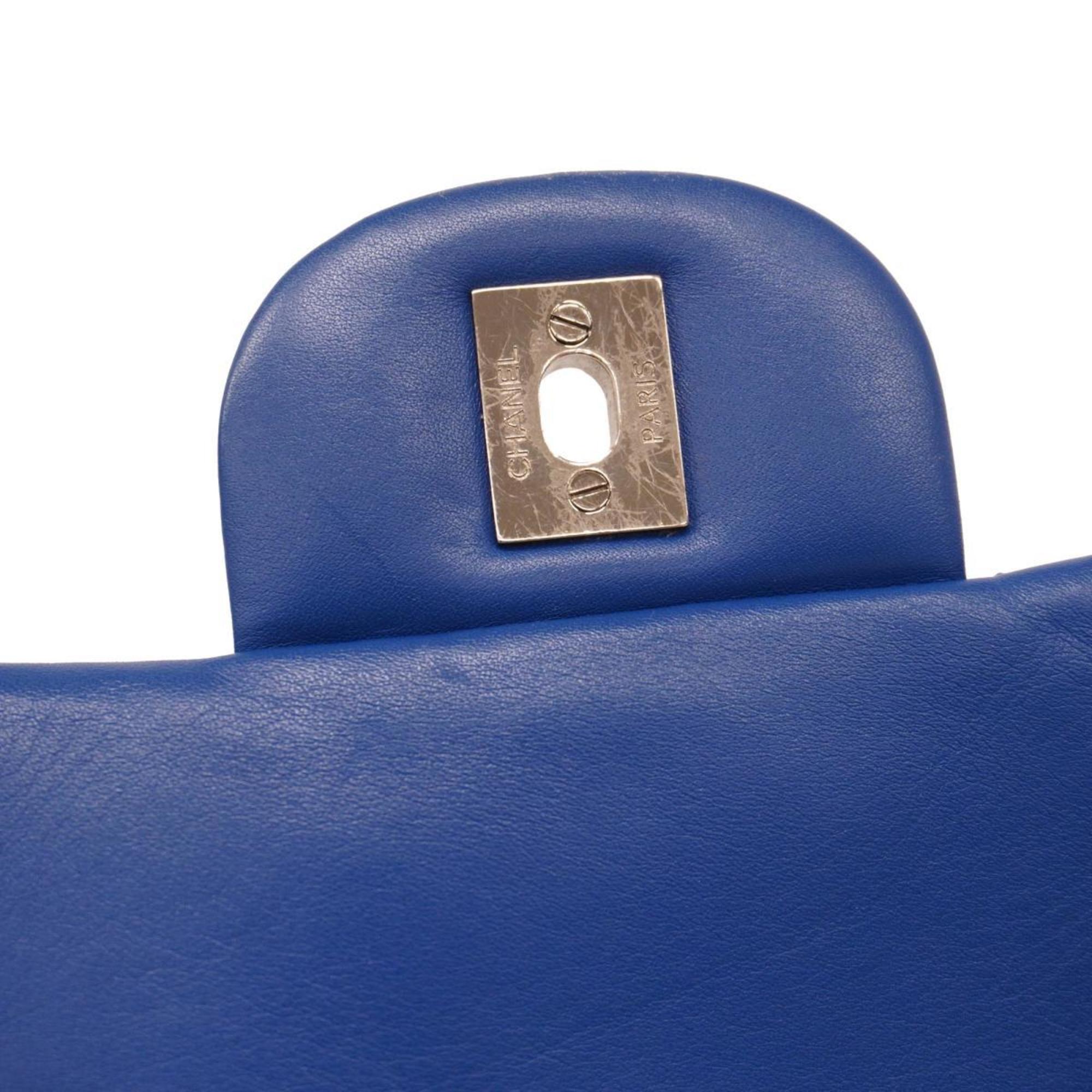 Chanel Shoulder Bag Matelasse Deca W Flap Chain Patent Leather Blue Women's