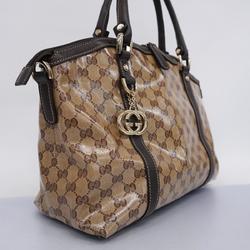 Gucci handbag crystal GG 341503 leather coated canvas brown champagne ladies