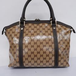 Gucci handbag crystal GG 341503 leather coated canvas brown champagne ladies