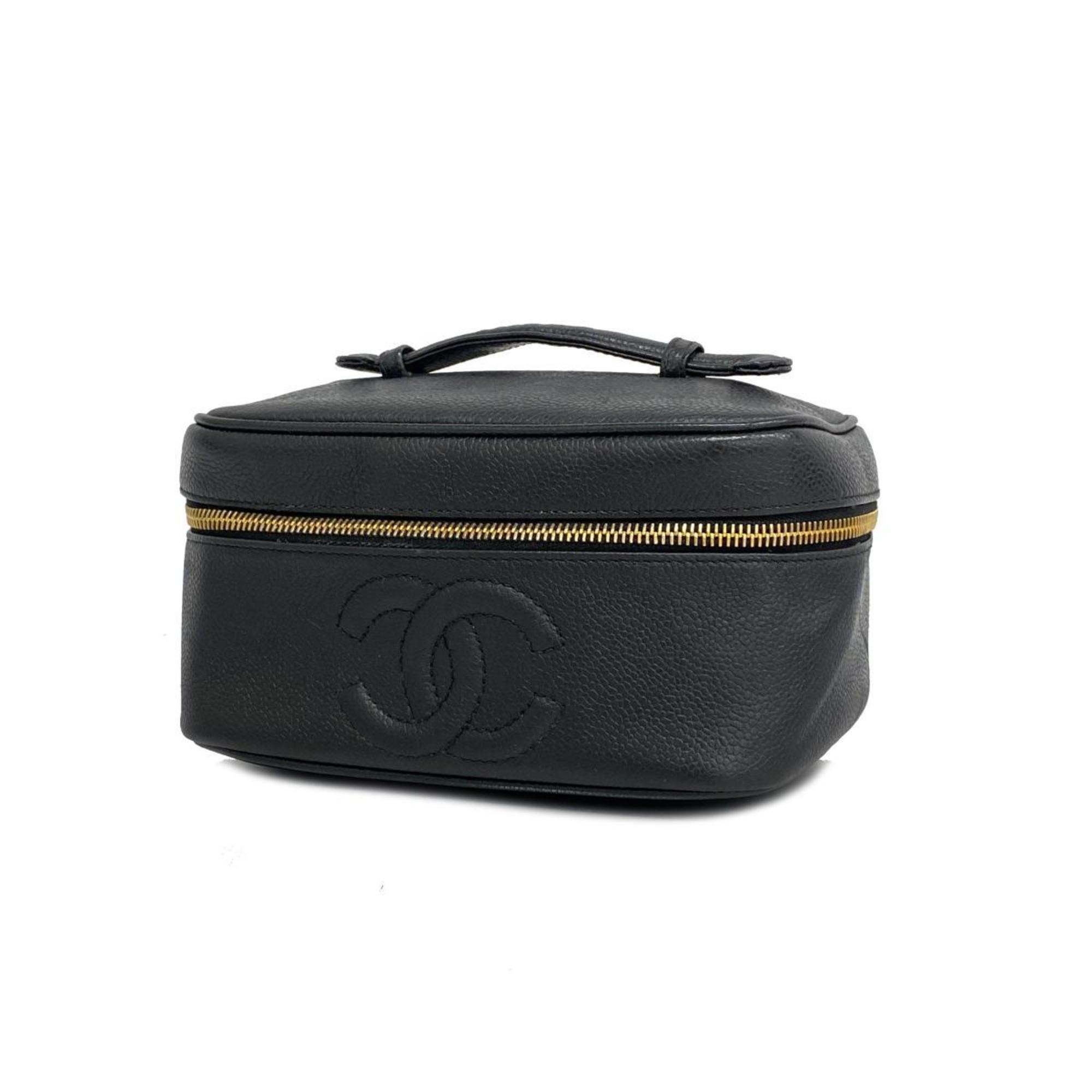 chanel vanity bag caviar skin black ladies