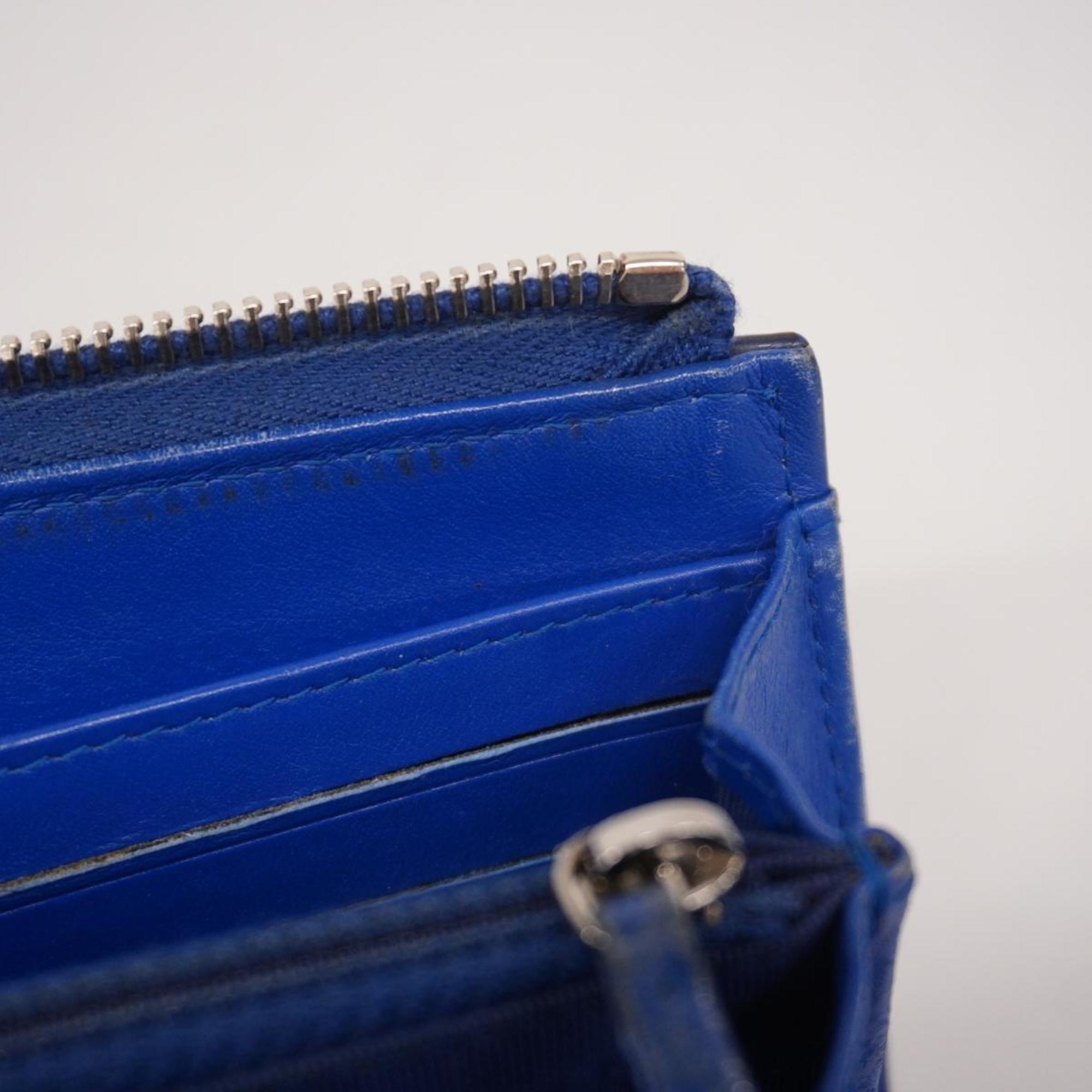 Chanel Long Wallet Matelasse Patent Leather Blue Women's