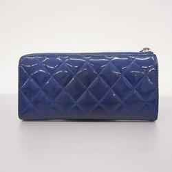 Chanel Long Wallet Matelasse Patent Leather Blue Women's