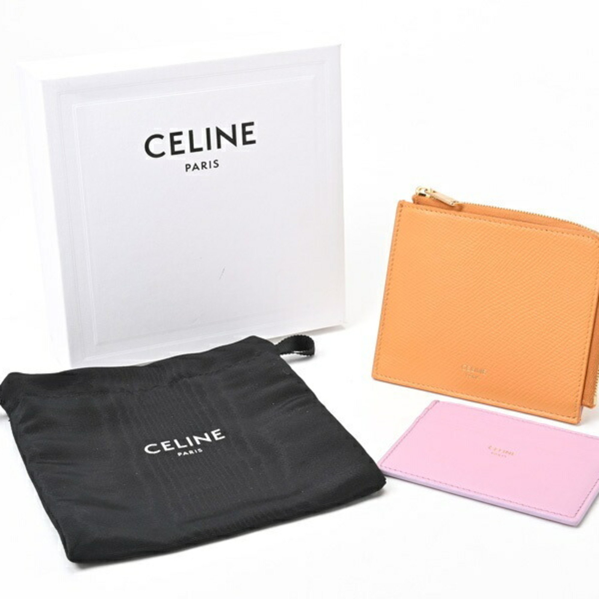 CELINE L-shaped coin purse with card holder 10D88 Leather Orange Pink S-155820