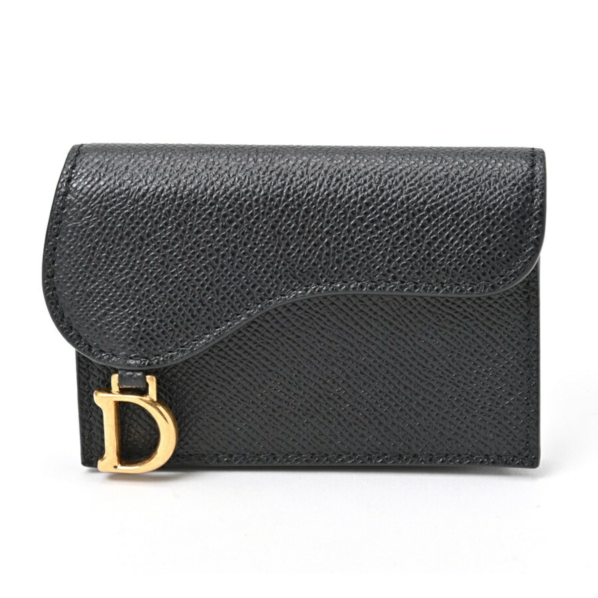 Dior Saddle Bloom Card Holder Case Leather Black S-155786