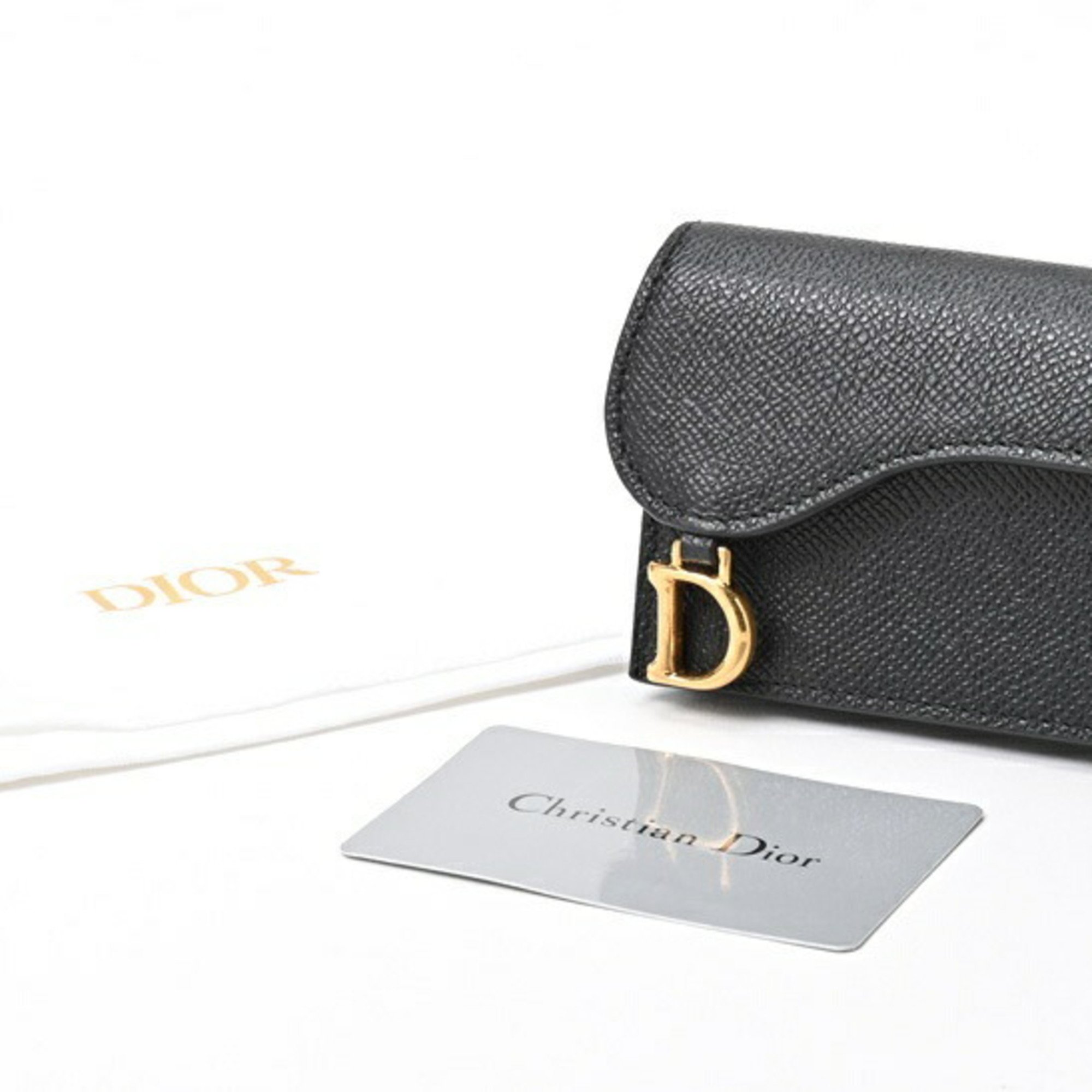 Dior Saddle Bloom Card Holder Case Leather Black S-155786