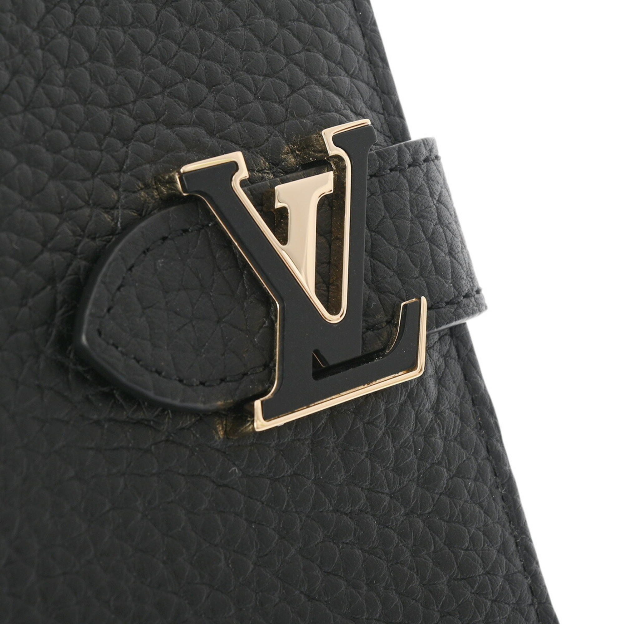 LOUIS VUITTON LV Vertical Wallet Compact Black M81561 Women's Taurillon Leather Bi-fold