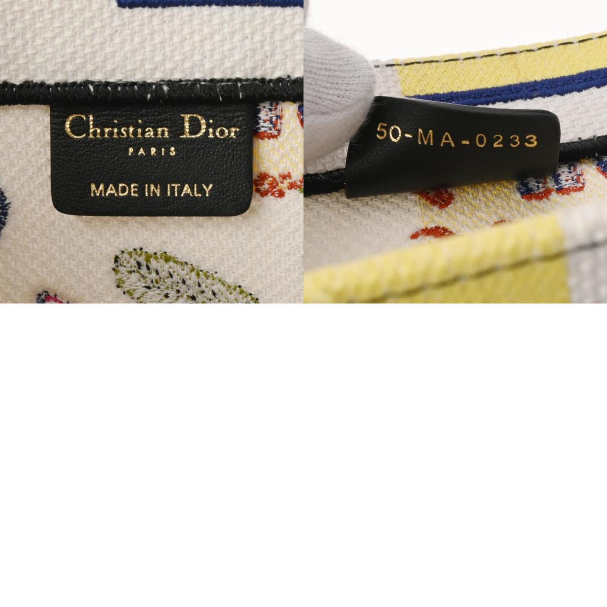 CHRISTIAN DIOR Christian Dior Book Tote Large Animal Embroidery White/Multicolor - Unisex Canvas Handbag