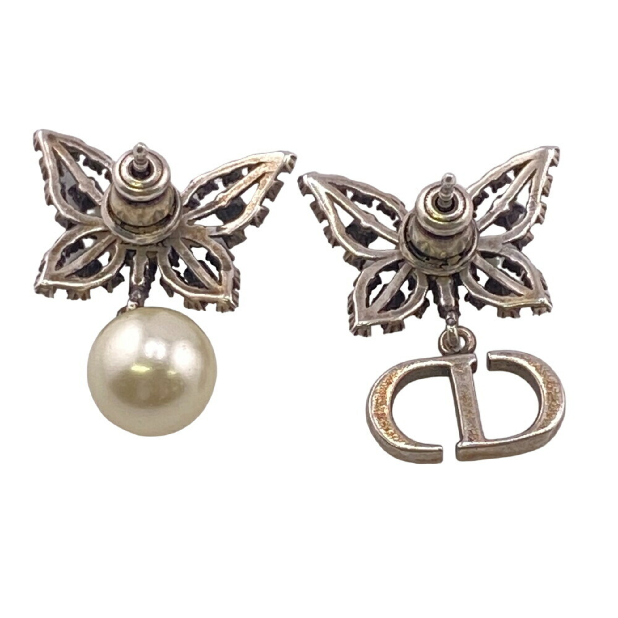 Christian Dior Pave Setting Papillon de Nuit Earrings Silver Women's Z0006967