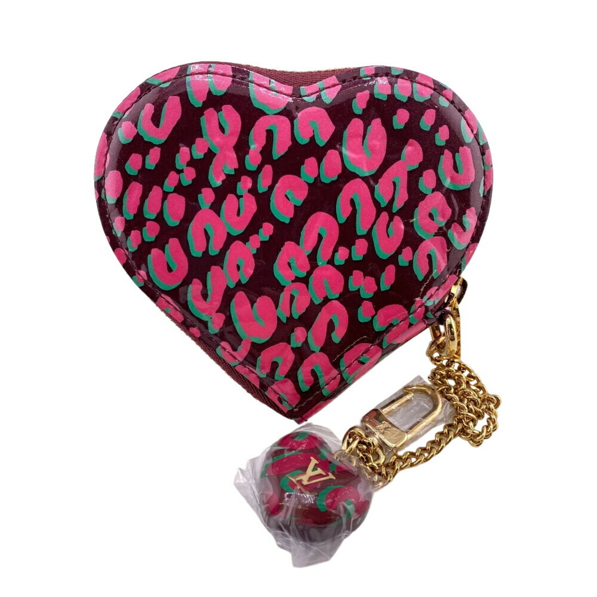 LOUIS VUITTON M91474 Portemonnais Coeur Vernis Leopard Coin Case Wine Red Women's Z0006973