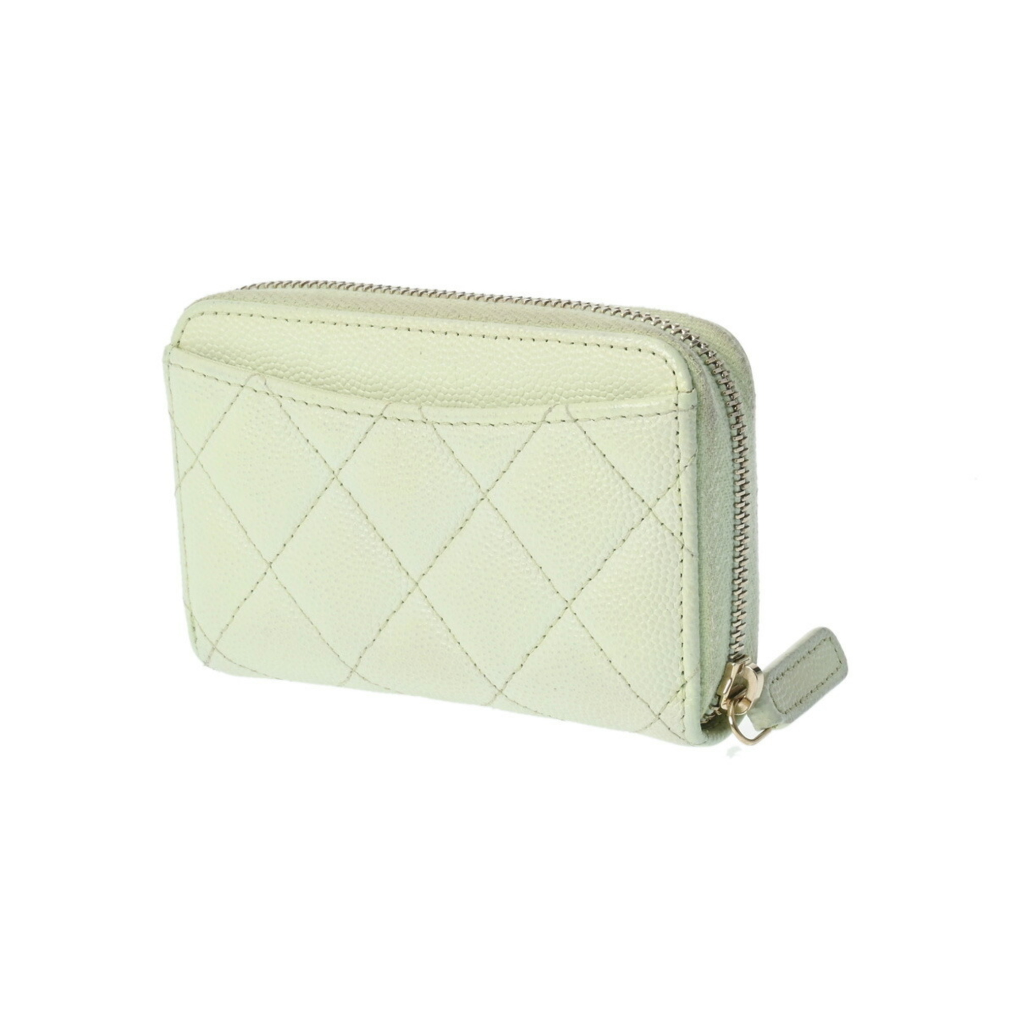 CHANEL Classic Zip Coin Purse Light Green AP0216 Women's Caviar Skin Case