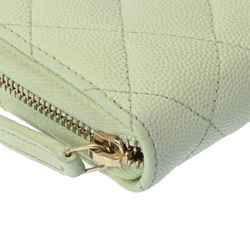 CHANEL Classic Zip Coin Purse Light Green AP0216 Women's Caviar Skin Case