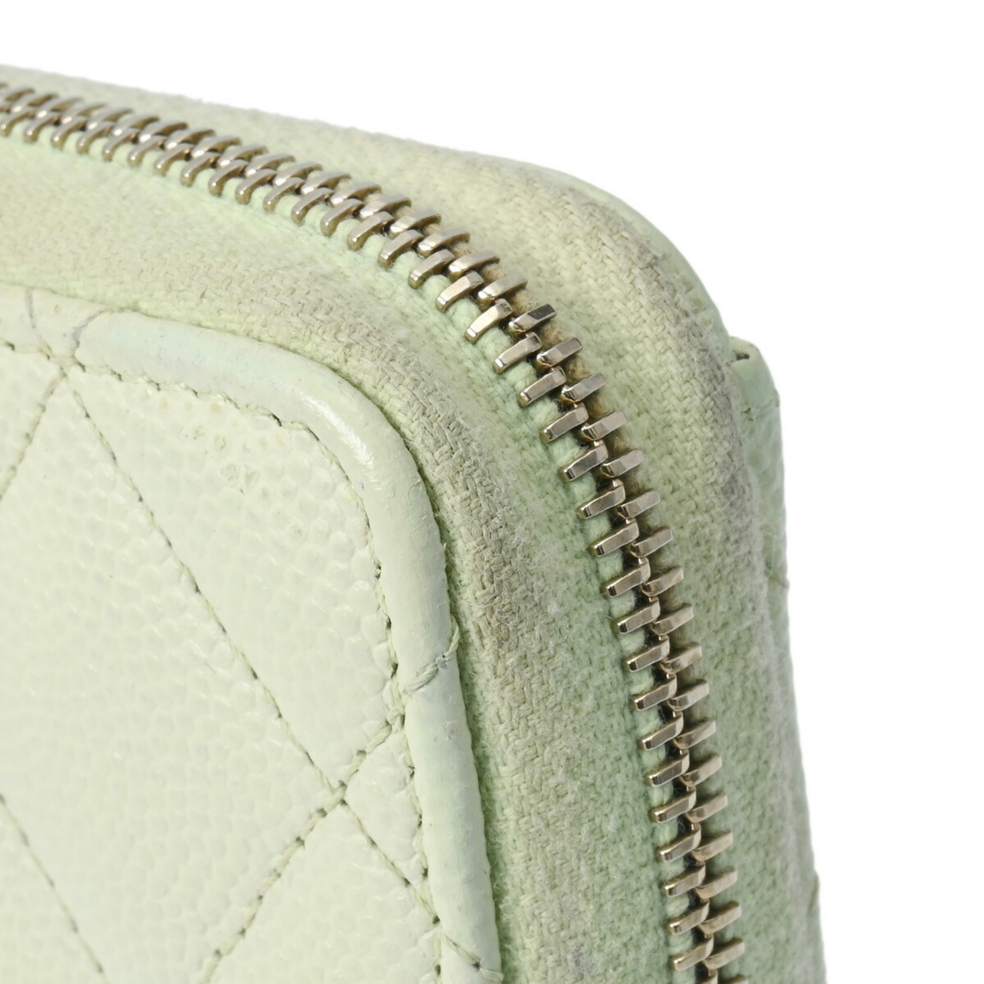 CHANEL Classic Zip Coin Purse Light Green AP0216 Women's Caviar Skin Case