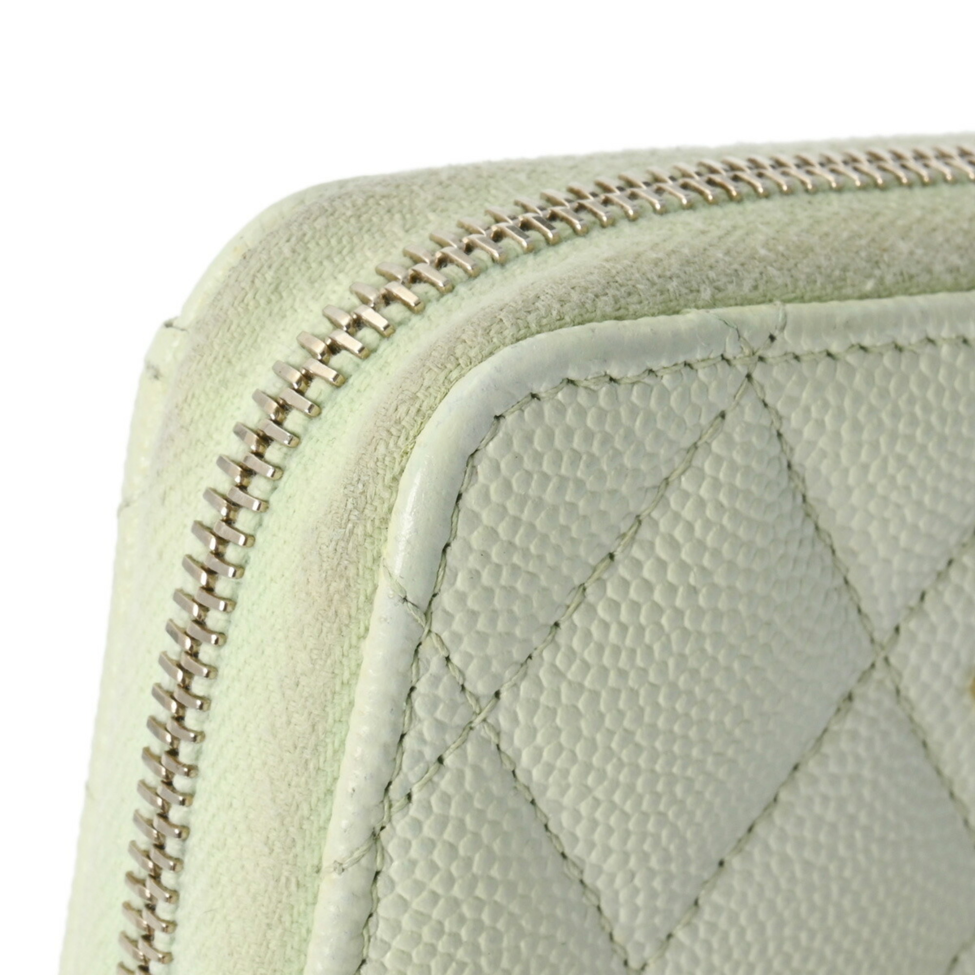 CHANEL Classic Zip Coin Purse Light Green AP0216 Women's Caviar Skin Case