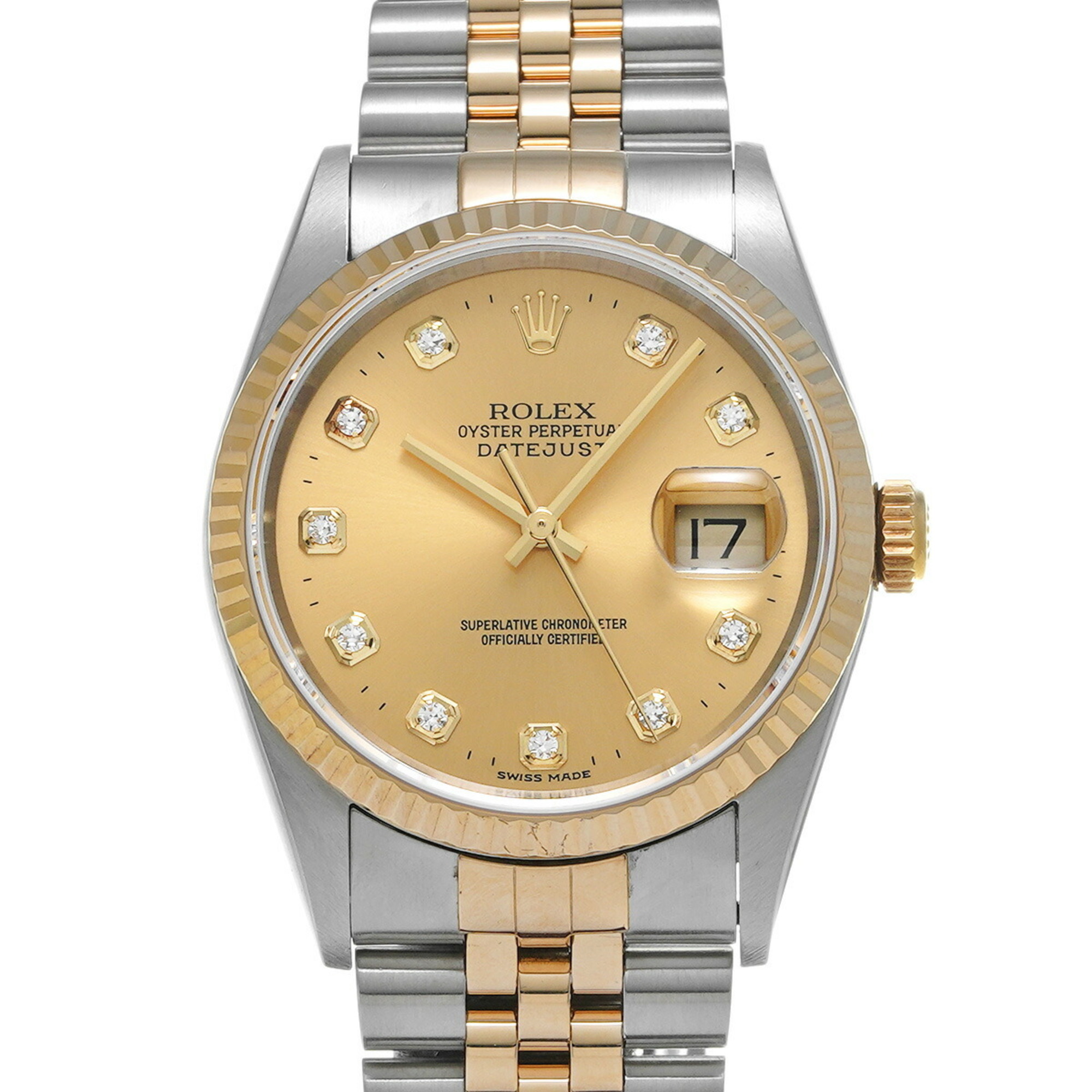 ROLEX Rolex Datejust 10P Diamond 16233G Men's YG/SS Watch Automatic Champagne Dial