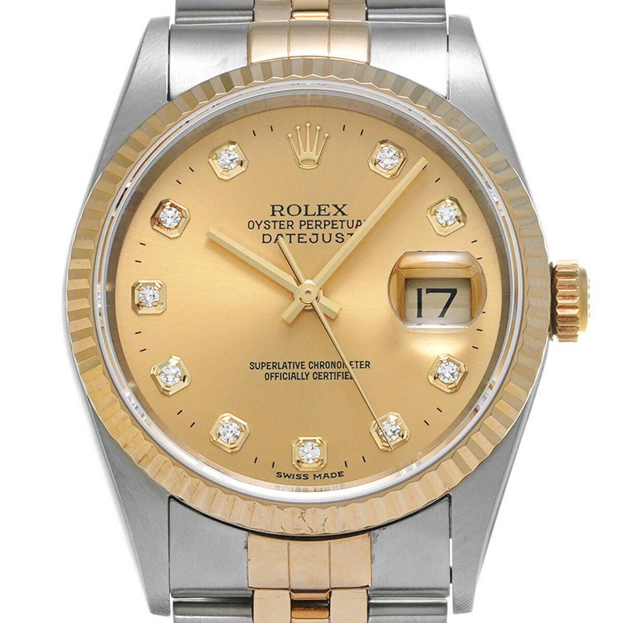 ROLEX Rolex Datejust 10P Diamond 16233G Men's YG/SS Watch Automatic Champagne Dial