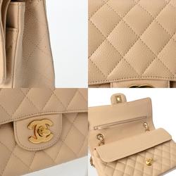 CHANEL Chanel Matelasse Chain Shoulder 25cm Beige A01112 Women's Caviar Skin Bag