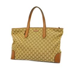 Gucci Tote Bag GG Canvas Sherry Line 308928 Leather Brown Women's