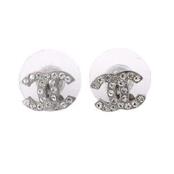 Chanel earrings with Coco mark, rhinestones, metal, silver, 09C, for women