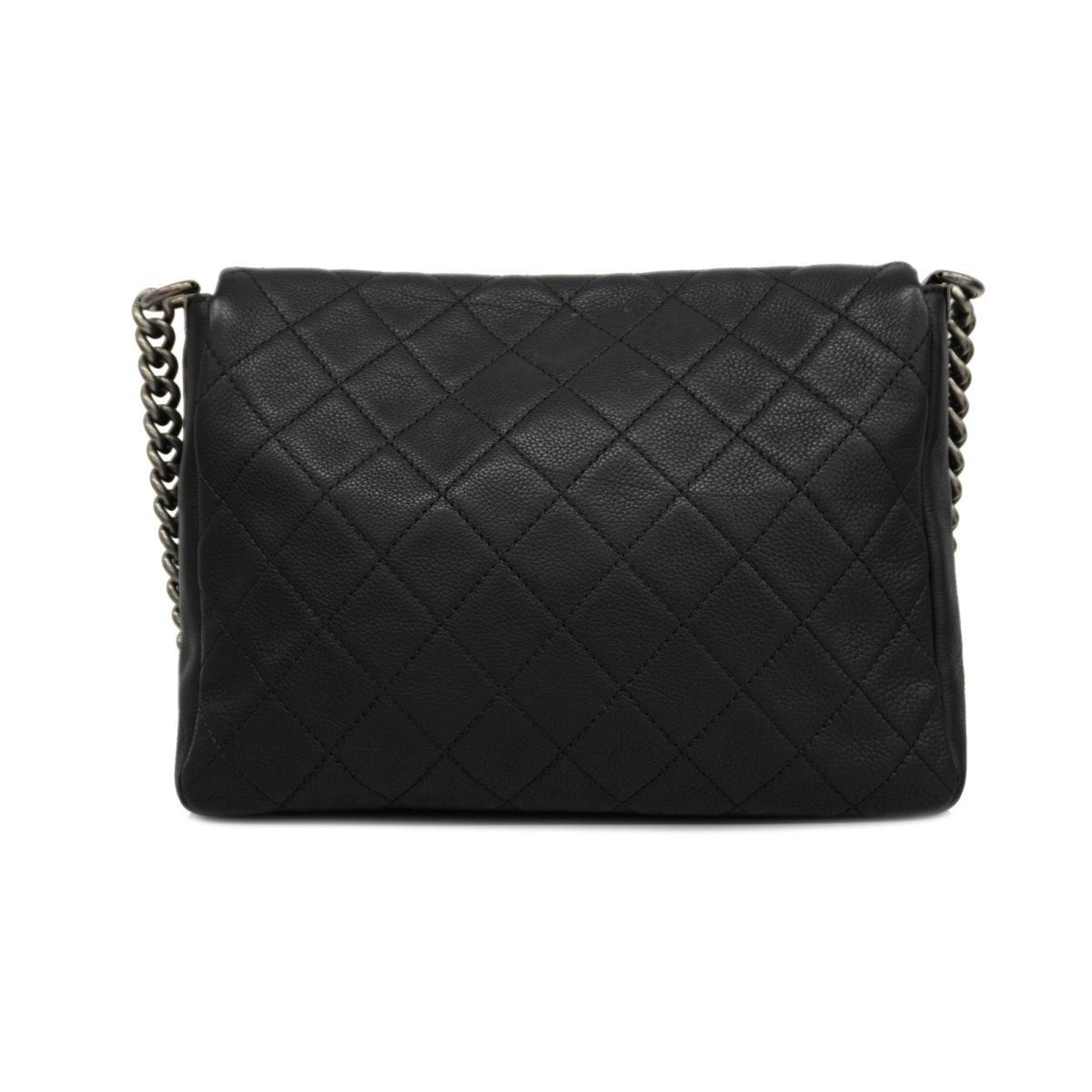 Chanel Shoulder Bag Matelasse Chain Leather Black Women's