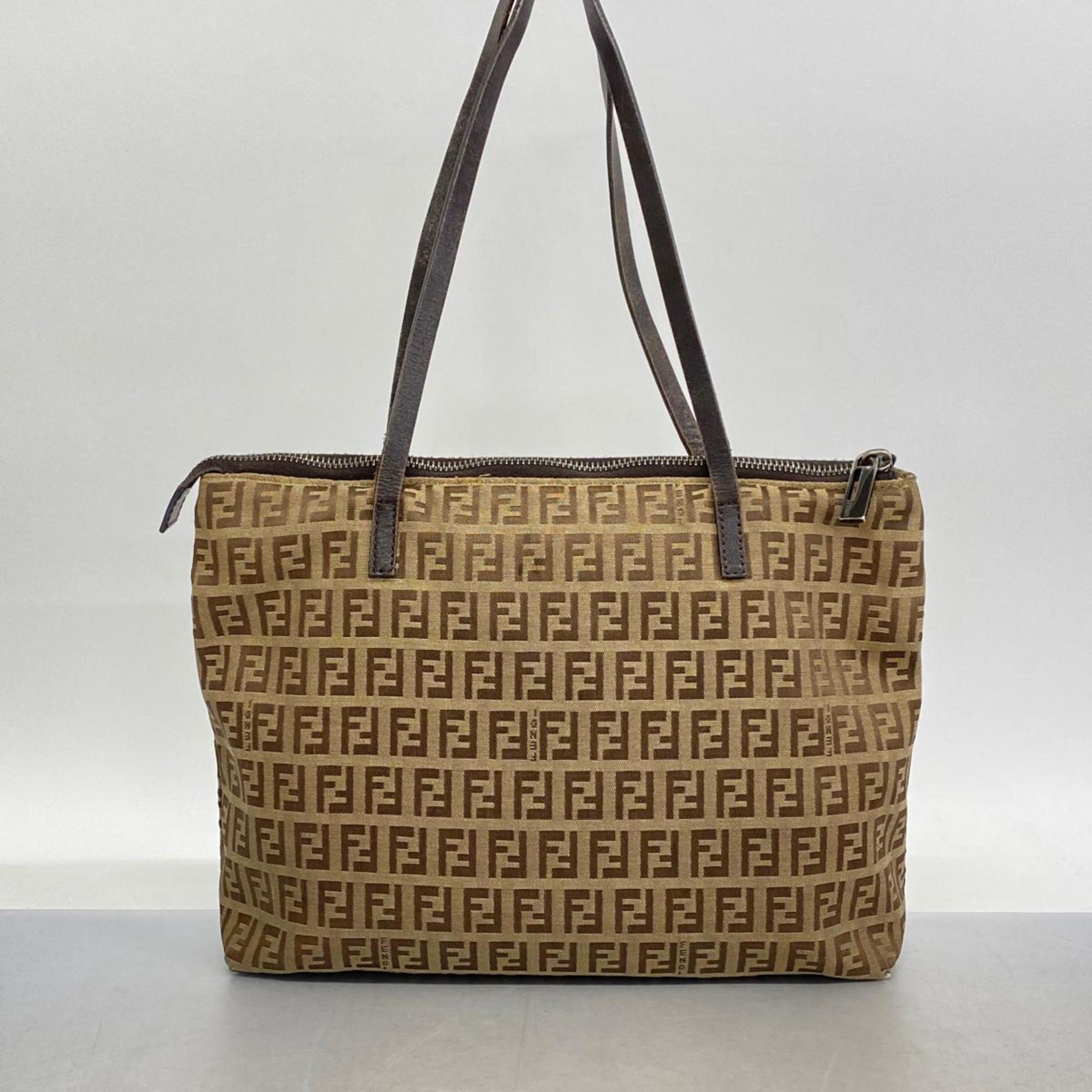 Fendi Zucchino Tote Bag Nylon Canvas Brown Women's