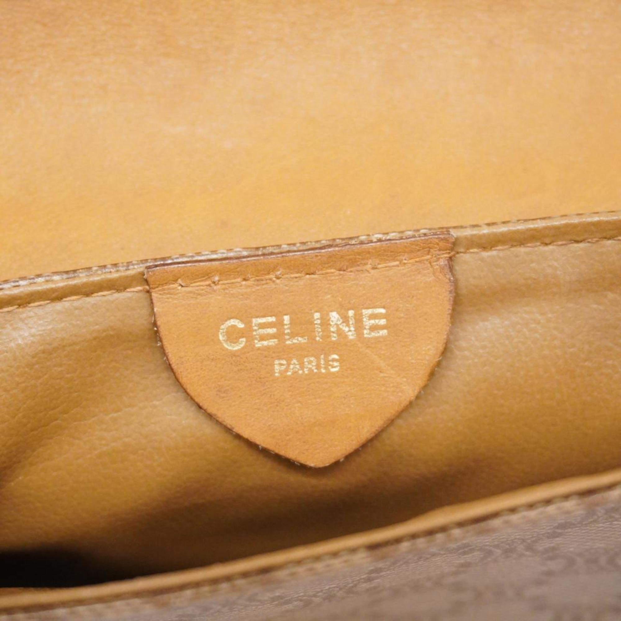 Celine Shoulder Bag Macadam Leather Beige Women's