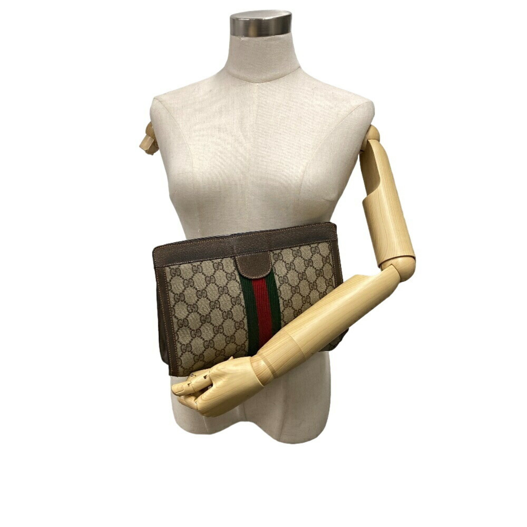 GUCCI Old Gucci Clutch Bag Sherry Line GG Pattern Second Brown Unisex Z0006926