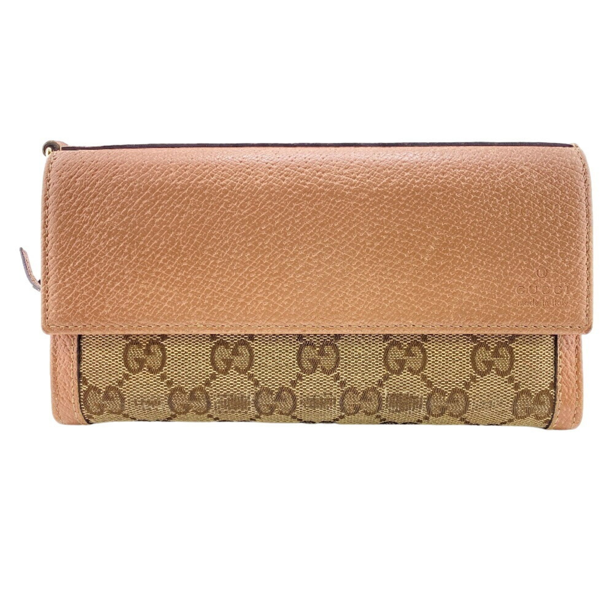 GUCCI 323396 Flap coin purse long wallet GG canvas beige women's Z0006974