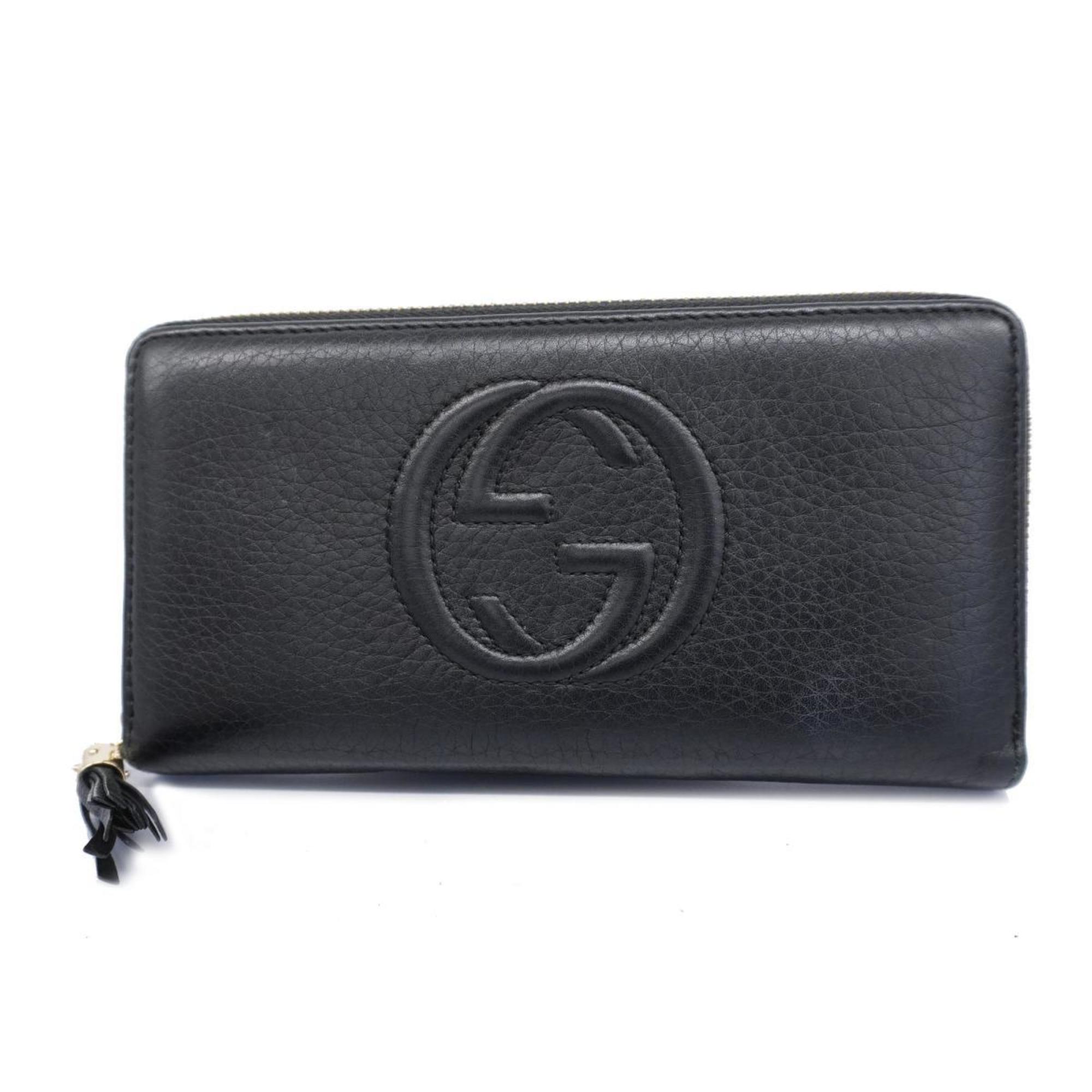 Gucci Long Wallet Soho 282413 Leather Black Champagne Women's