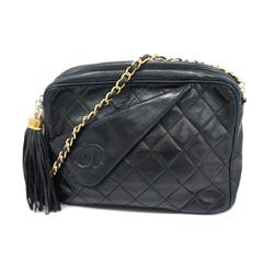 Chanel Shoulder Bag with Matelasse Chain Bag, Lambskin, Black, Women's