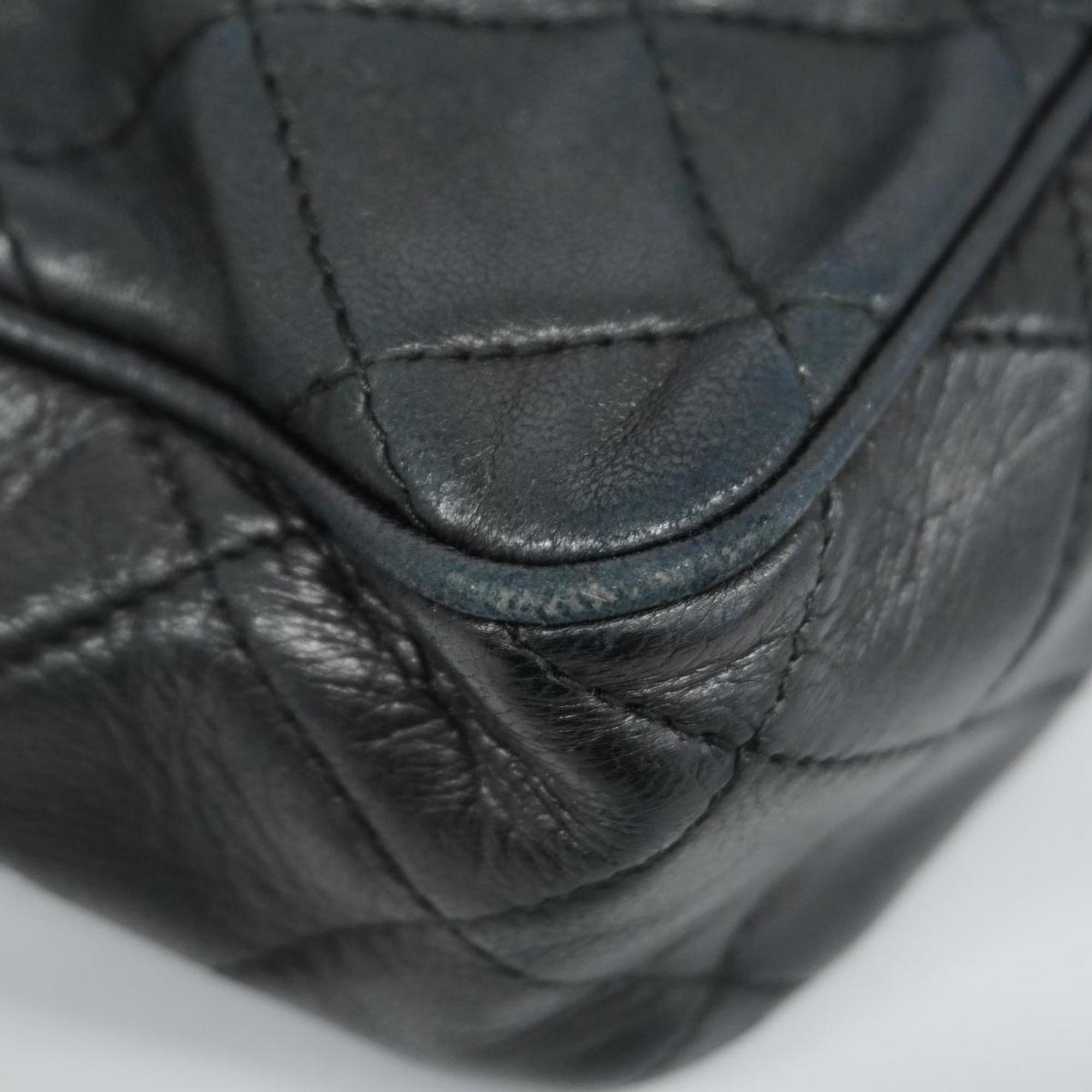 Chanel Shoulder Bag with Matelasse Chain Bag, Lambskin, Black, Women's