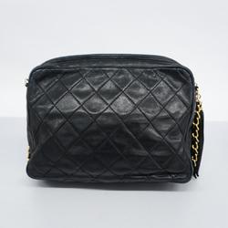 Chanel Shoulder Bag with Matelasse Chain Bag, Lambskin, Black, Women's