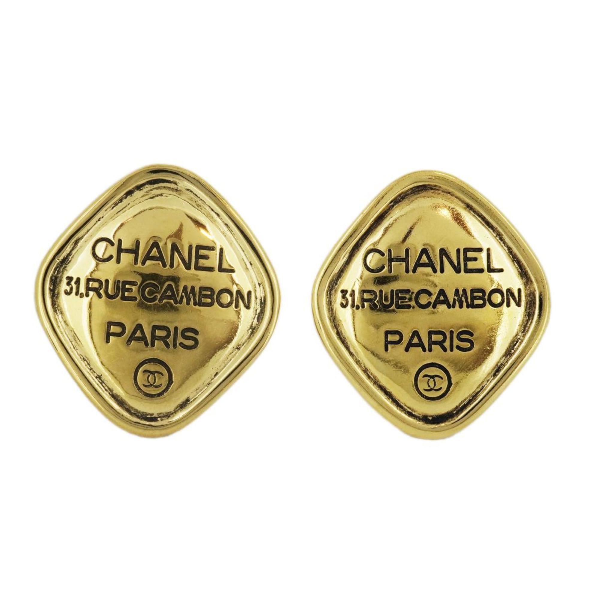 Chanel Earrings, Chanel, Diamond Shape, GP Plated, Gold, Women's