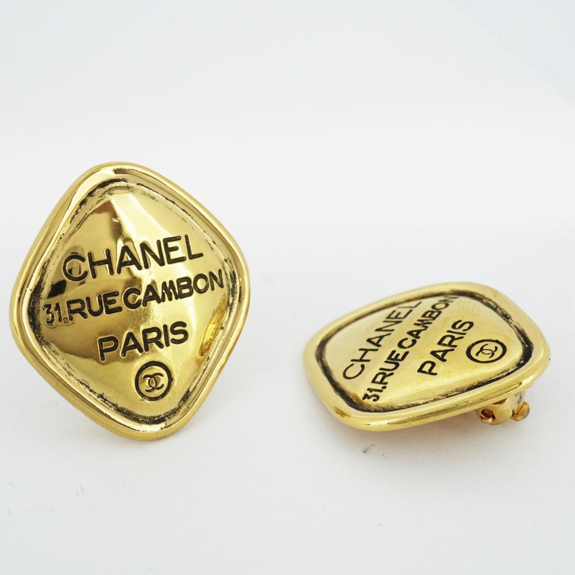 Chanel Earrings, Chanel, Diamond Shape, GP Plated, Gold, Women's