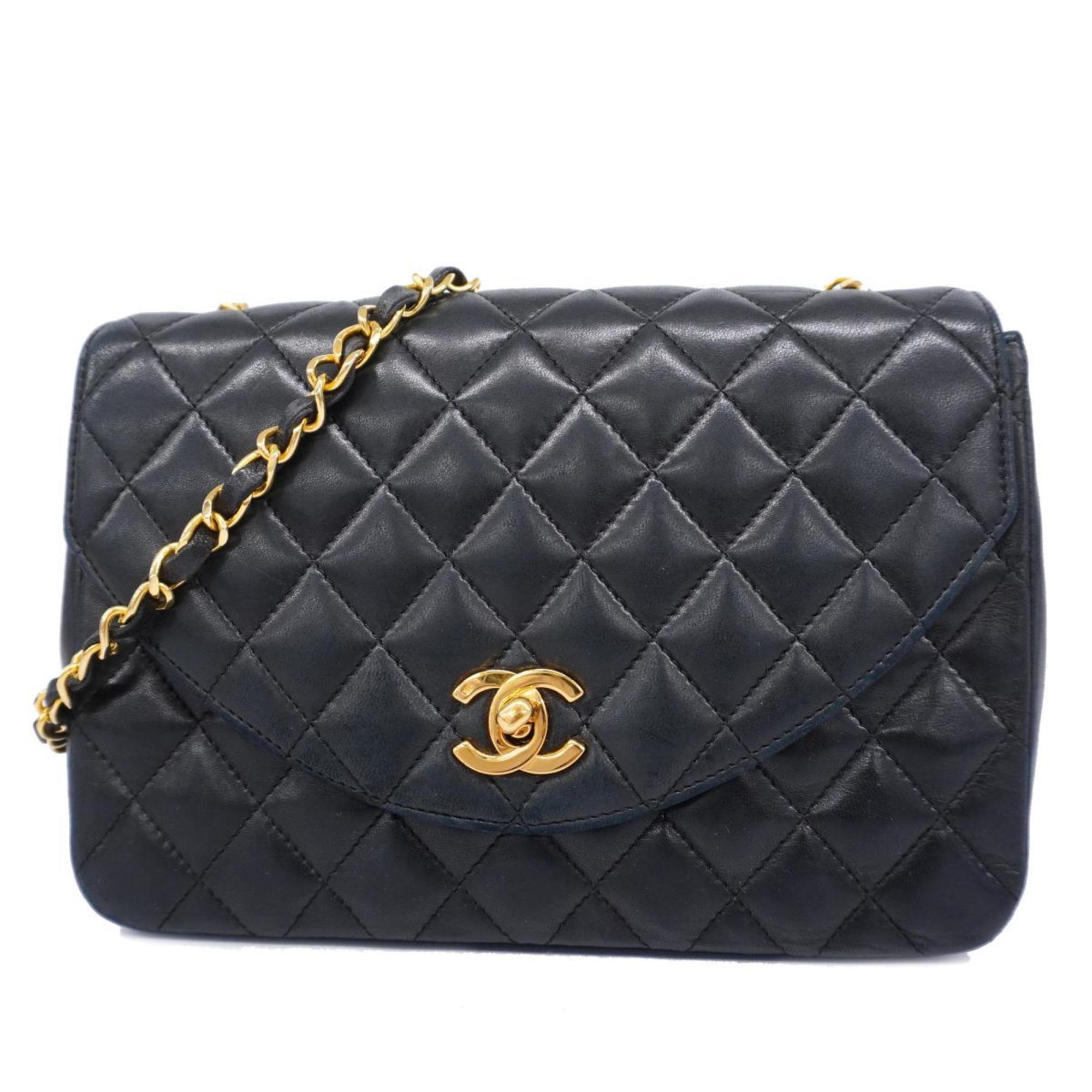 Chanel Shoulder Bag Matelasse Chain Lambskin Black Women's