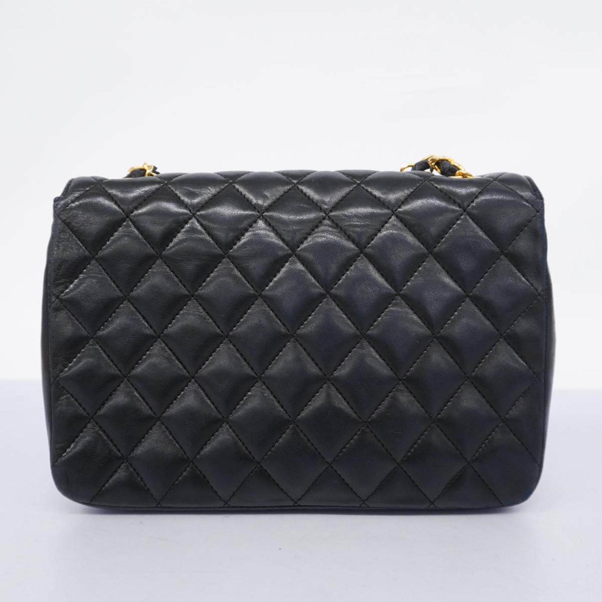 Chanel Shoulder Bag Matelasse Chain Lambskin Black Women's