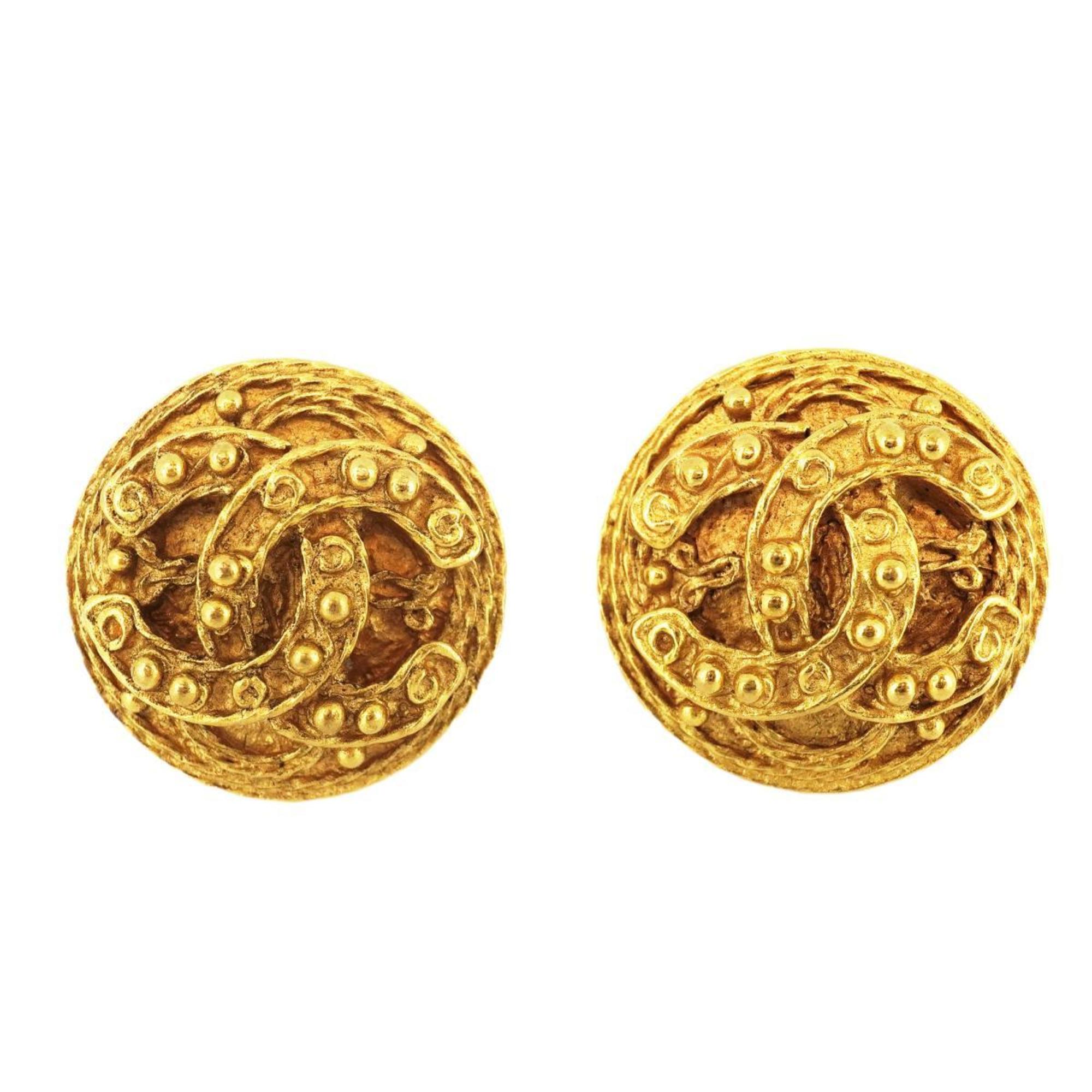 Chanel Earrings Coco Mark Circle GP Plated Gold 94A Women's