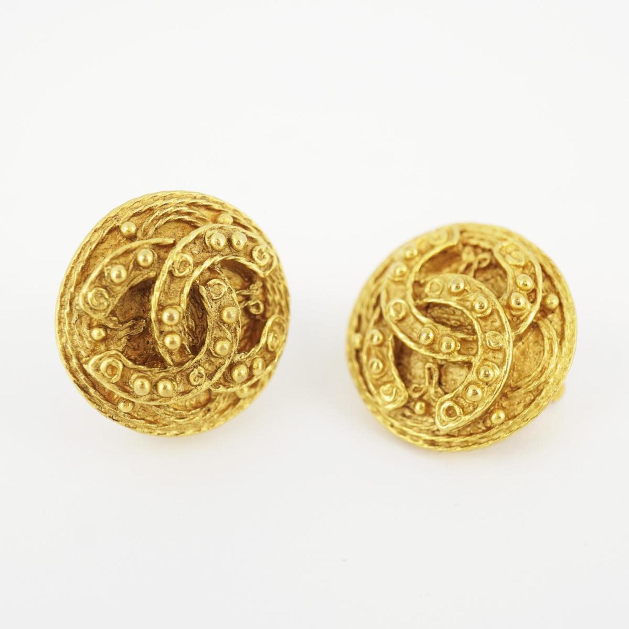 Chanel Earrings Coco Mark Circle GP Plated Gold 94A Women's