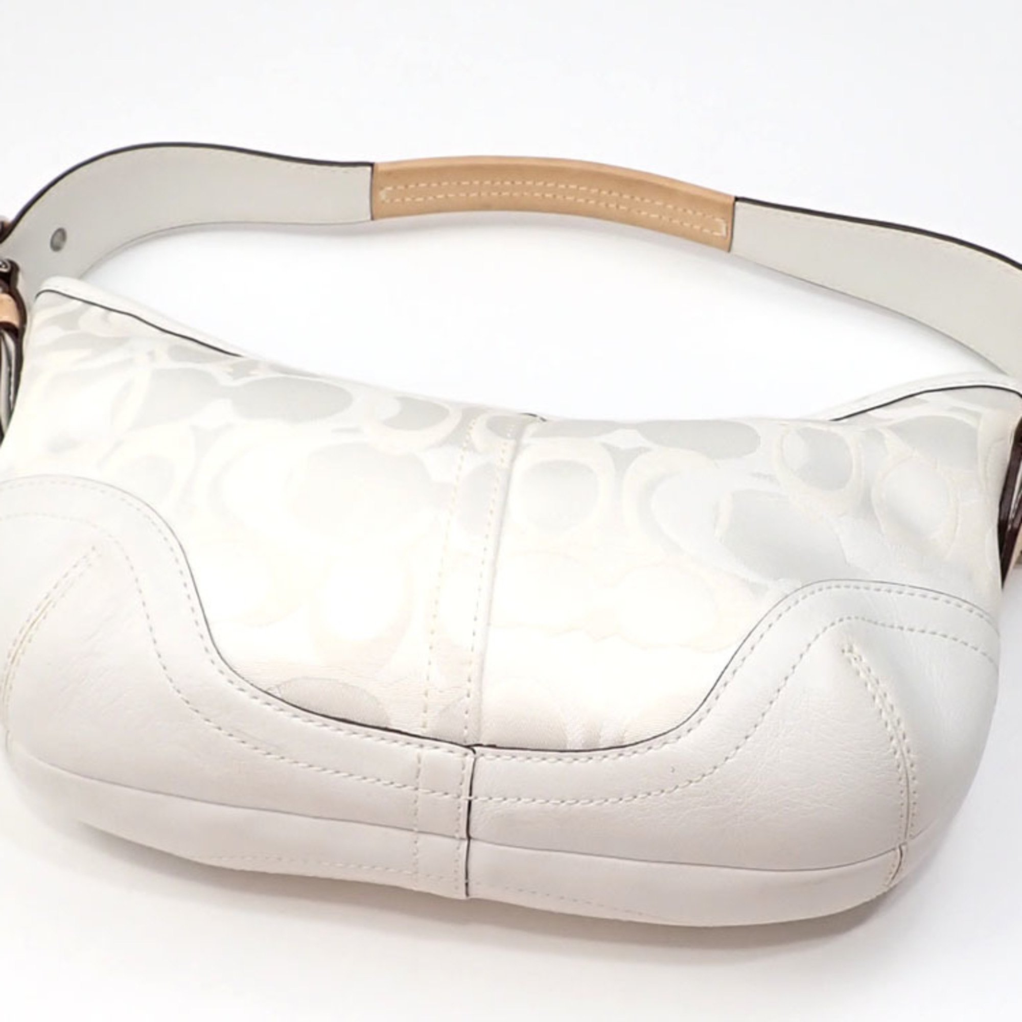 Coach Handbag Signature Soho Optic Small Hobo Women's White Beige Canvas Leather 1850
