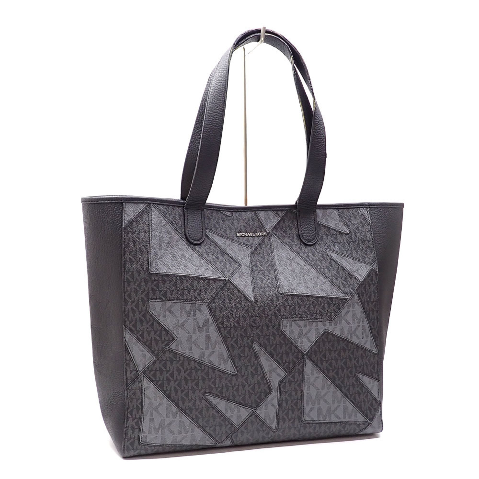 Michael Kors Tote Bag Hudson Shopper Men's Black PVC Leather 33F1LHDT3O1 MK Signature Handbag