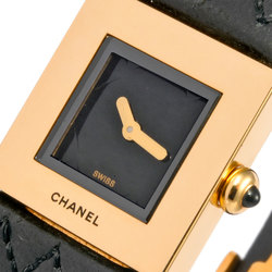 CHANEL Matelasse H0109 Watch, K18YG/Leather Belt, Quartz, Black Dial, Women's