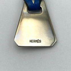 Hermes Crochet Bag Charm Keychain Dog Tag Blue Leather HERMES