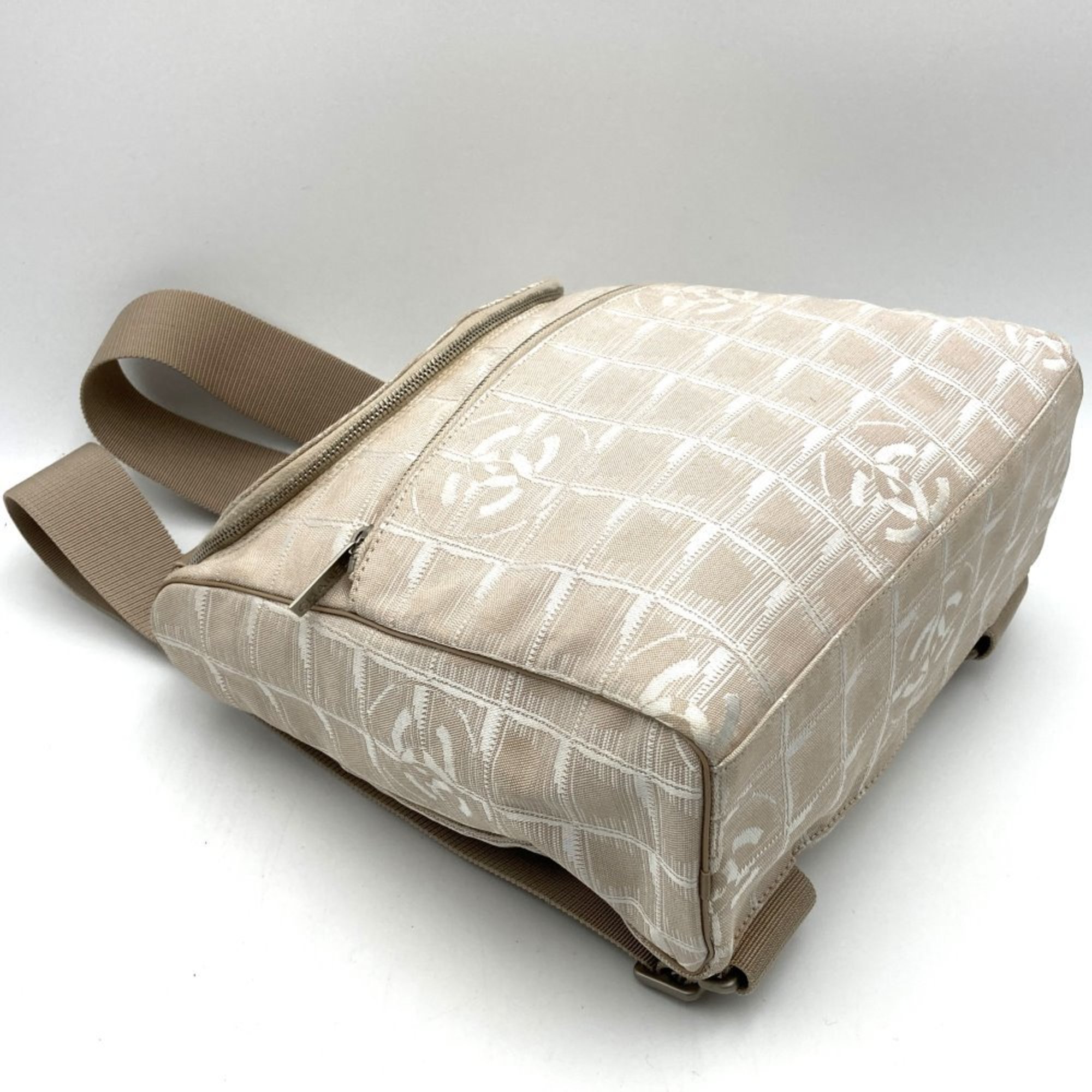 Chanel New Travel Line Backpack Daypack Shoulder Bag 2way Beige Leather Nylon Women's CHANEL