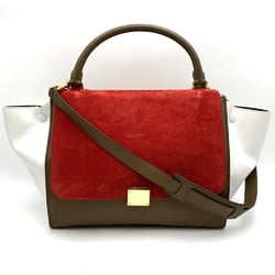 Celine Trapeze Handbag Shoulder Bag 2way Multicolor Red White Brown Leather CELINE